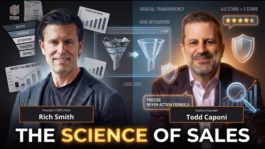 Revenue Science podcast episode featured image for Todd Caponi, titled 'Radical Transparency & The Science of Sales' featuring host Rich Smith.