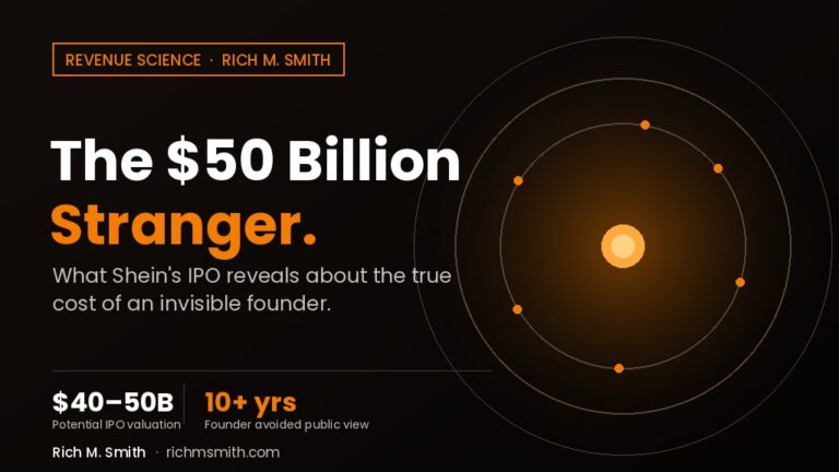 The $50 Billion Stranger graphic on founder visibility and Shein IPO case study
